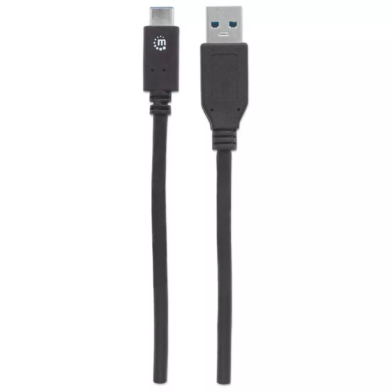 Cable Manhattan USB-C a USB-A, 1 m, conector macho a conector macho, 10 Gbit/s (USB 3.2 Gen 2, también conocido como USB 3.1), 3 A (carga rápida), SuperSpeed+ USB, negro, garantía de por vida, equivalente a USB31AC1M