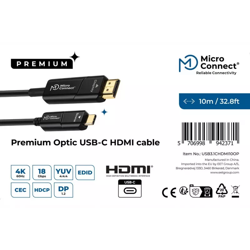 Adaptador de cable de vídeo Microconnect USB3.1CHDMI10OP 10 m USB Type-C HDMI negro