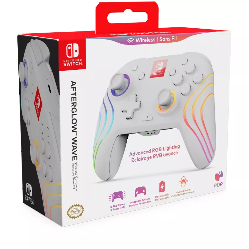 PDP Afterglow Wave White mando USB analógico / digital Nintendo Switch, Nintendo Switch Lite, Nintendo Switch OLED