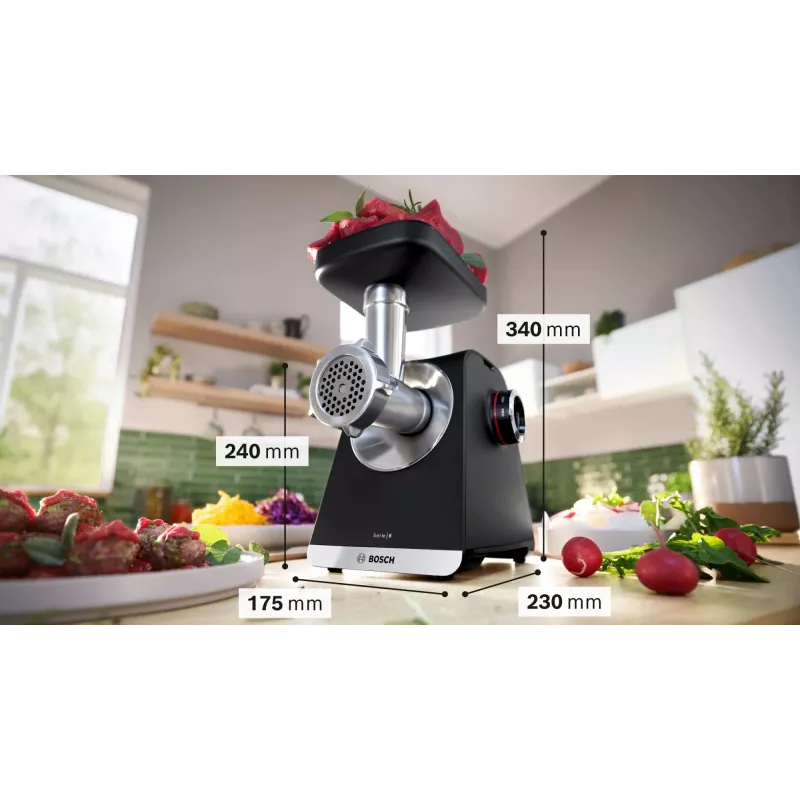 Bosch Serie 6 Picadora de carne 2100 W Negra, Plata