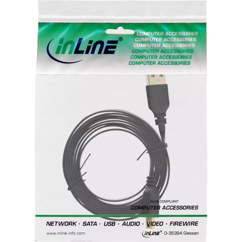 InLine Cable plano USB 2.0 USB Type-A macho / Mini-B macho 5pin negro/dorado 1,0 m