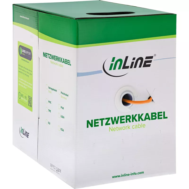 InLine Cable de instalación sólido 250MHz S/STP Cat.6 CU AWG23 libre de halógenos 100m