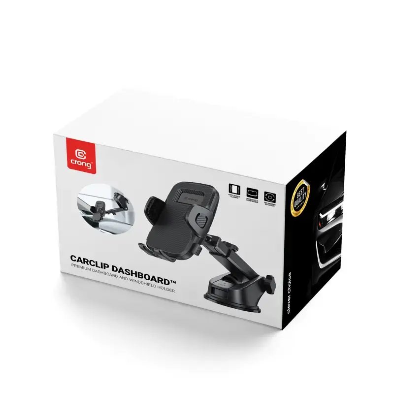 Soporte para coche Crong Carclip para salpicadero y parabrisas, pasivo, para smartphones, negro (carbono)