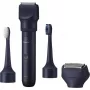 Recortadora de viaje Panasonic X-Shape Travel — azul, batería de litio integrada, accesorios múltiples (barba, cuerpo, pelo, afeitadora de lámina, cepillo de dientes), 1–30 mm, 196×49×43 mm