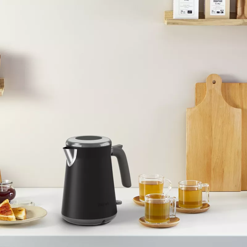 Hervidor de agua Tefal KI6668E0 — 1,7 l, 2400 W, carcasa de acero inoxidable, negro