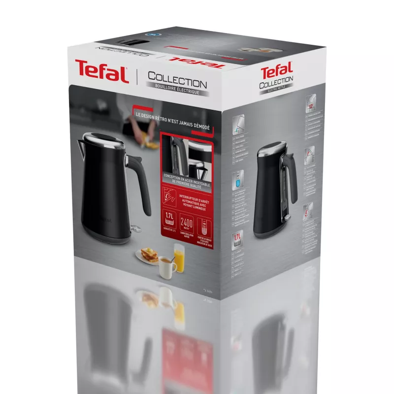 Hervidor de agua Tefal KI6668E0 — 1,7 l, 2400 W, carcasa de acero inoxidable, negro