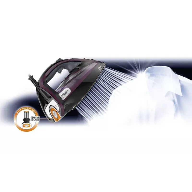 Plancha de vapor Tefal Ultimate Pure FV9835 — 3000 W, 55 g/min de vapor continuo, 240 g/min de golpe de vapor, depósito de agua de 0,35 l, cable de 2,5 m, sistema antical