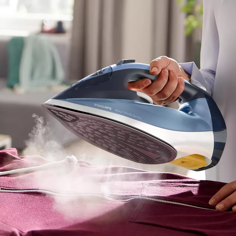 Plancha de vapor Philips DST7020/20 — 2800 W, suela SteamGlide Plus, 50 g/min de vapor continuo, 250 g/min de golpe de vapor, depósito de agua de 0,3 l, azul