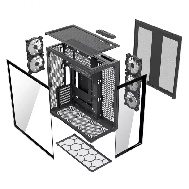 Caja de PC Full-Tower MODECOM Volcano SPACE XL ARGB — Full Tower, compatible con E-ATX, cristal templado, ARGB, GPU de hasta 440 mm