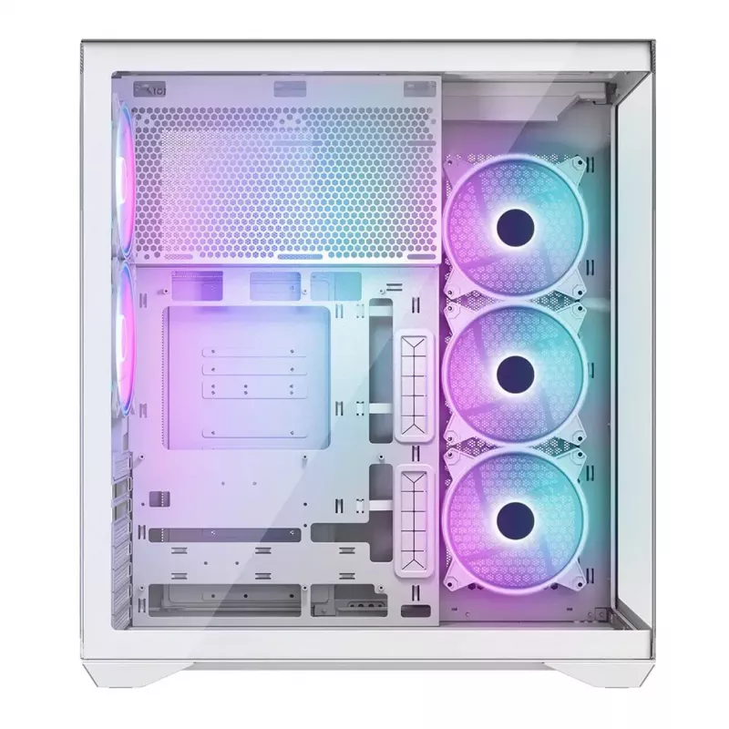 Caja de PC Full-Tower MODECOM Volcano SPACE XL ARGB FULL TOWER 5F Blanca — ATX, cristal templado, ARGB, USB-C