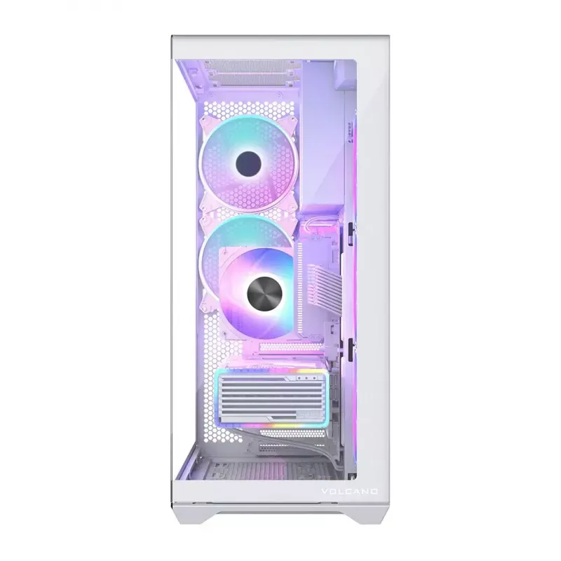 Caja de PC Full-Tower MODECOM Volcano SPACE XL ARGB FULL TOWER 5F Blanca — ATX, cristal templado, ARGB, USB-C