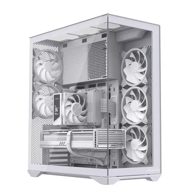 Caja de PC Full-Tower MODECOM Volcano SPACE XL ARGB FULL TOWER 5F Blanca — ATX, cristal templado, ARGB, USB-C