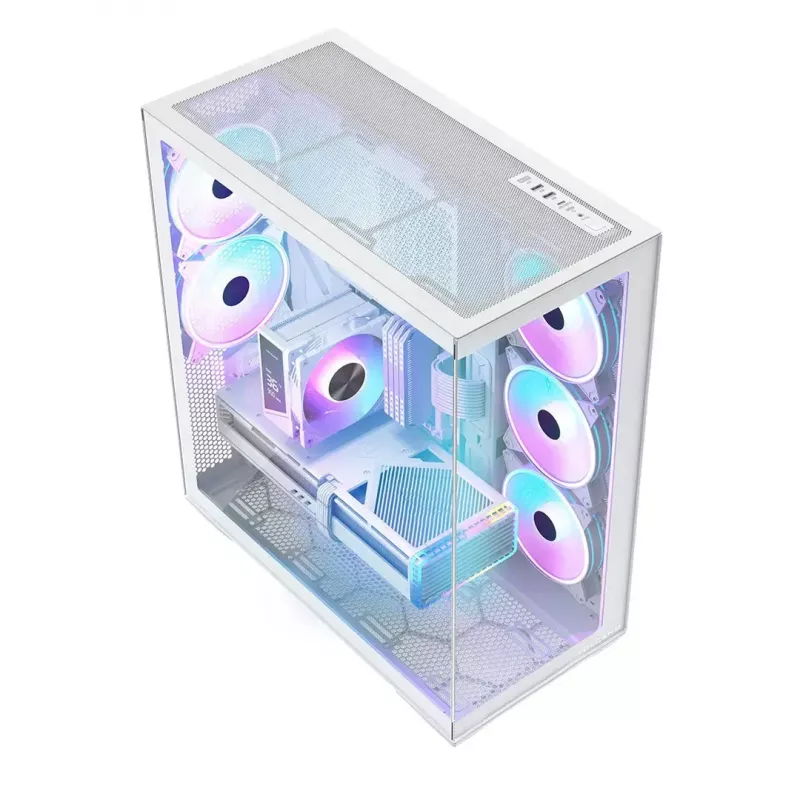 Caja de PC Full-Tower MODECOM Volcano SPACE XL ARGB FULL TOWER 5F Blanca — ATX, cristal templado, ARGB, USB-C