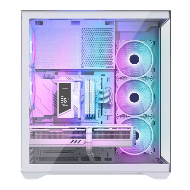 Caja de PC Full-Tower MODECOM Volcano SPACE XL ARGB FULL TOWER 5F Blanca — ATX, cristal templado, ARGB, USB-C