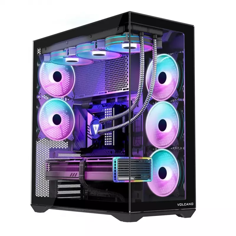 Caja de PC Full-Tower MODECOM Volcano SPACE XL NF — Negra, cristal templado, ARGB, compatible con micro-ATX, GPU de hasta 44 cm, bahías 3×3,5