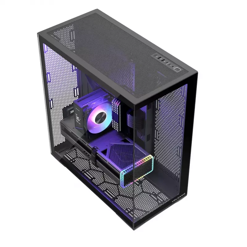 Caja de PC Full-Tower MODECOM Volcano SPACE XL NF — Negra, cristal templado, ARGB, compatible con micro-ATX, GPU de hasta 44 cm, bahías 3×3,5