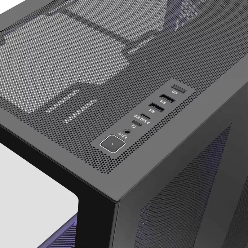 Caja de PC Full-Tower MODECOM Volcano SPACE XL NF — Negra, cristal templado, ARGB, compatible con micro-ATX, GPU de hasta 44 cm, bahías 3×3,5