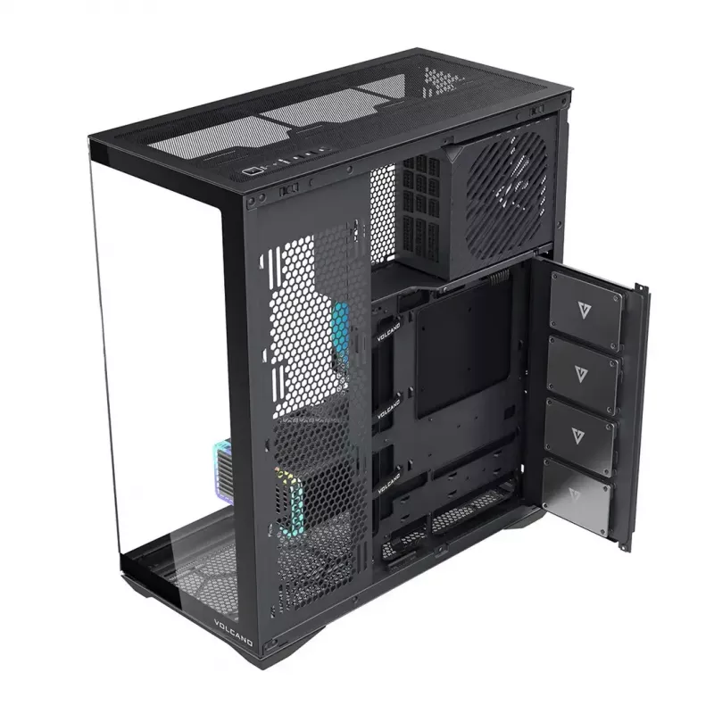 Caja de PC Full-Tower MODECOM Volcano SPACE XL NF — Negra, cristal templado, ARGB, compatible con micro-ATX, GPU de hasta 44 cm, bahías 3×3,5