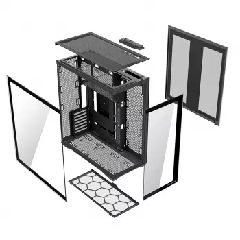 Caja de PC Full-Tower MODECOM Volcano SPACE XL NF — Negra, cristal templado, ARGB, compatible con micro-ATX, GPU de hasta 44 cm, bahías 3×3,5