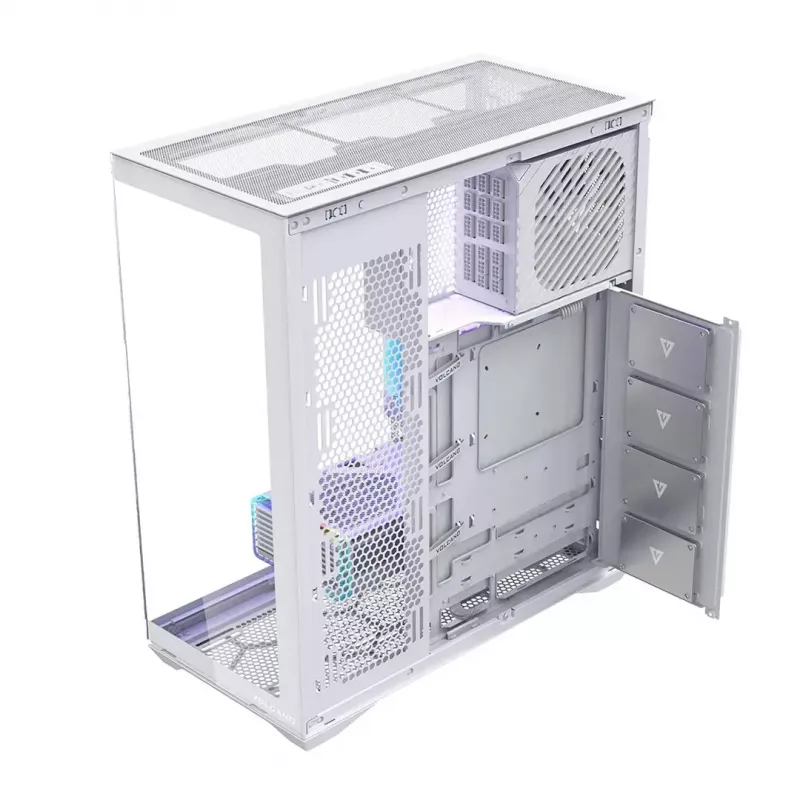 Caja de PC Full-Tower MODECOM Volcano SPACE XL FULL TOWER NF Blanca — ARGB, cristal templado, 8 ranuras de expansión, GPU de hasta 440 mm