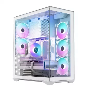 Caja de PC Full-Tower MODECOM Volcano SPACE XL FULL TOWER NF Blanca — ARGB, cristal templado, 8 ranuras de expansión, GPU de hasta 440 mm