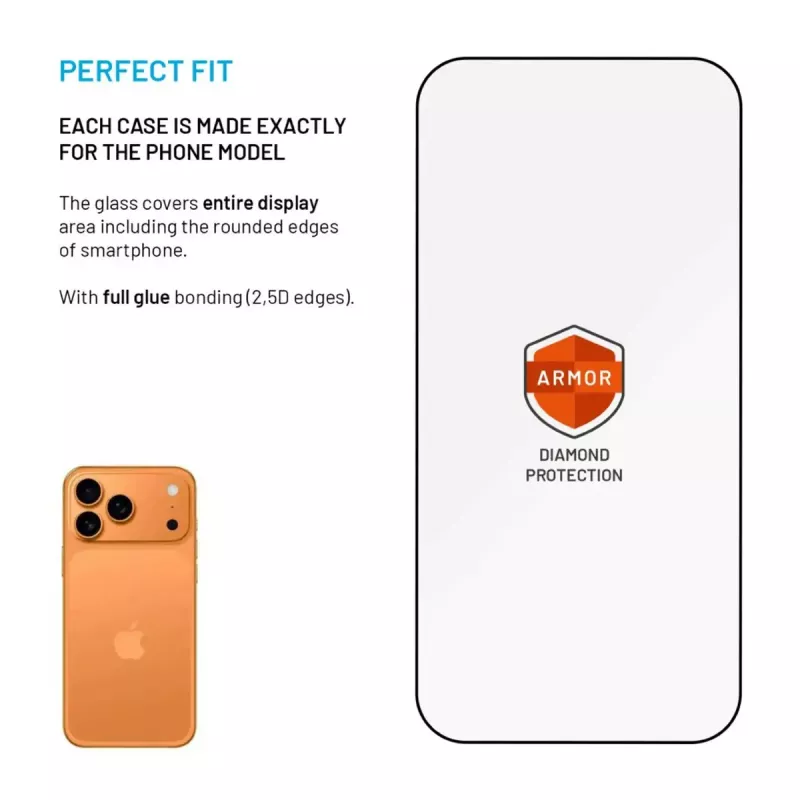 Protector de pantalla FIXED para Apple iPhone 17 Pro — cristal templado, negro, Armor con aplicador antipolvo y capa AR