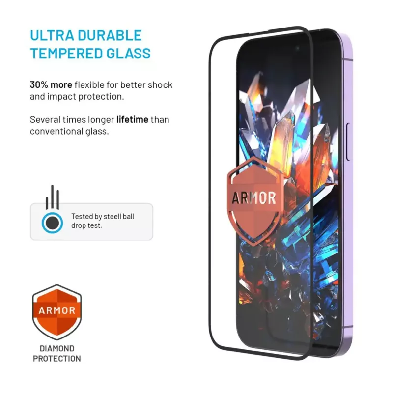 Protector de pantalla FIXED para Apple iPhone 17 Pro — cristal templado, negro, Armor con aplicador antipolvo y capa AR