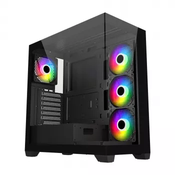 Caja FSP M340-BA semitorre mITX, mATX, ATX Negra ARGB, semitorre, PC, negro, ATX, micro ATX, Mini-ITX, cristal, SPCC, 17 cm