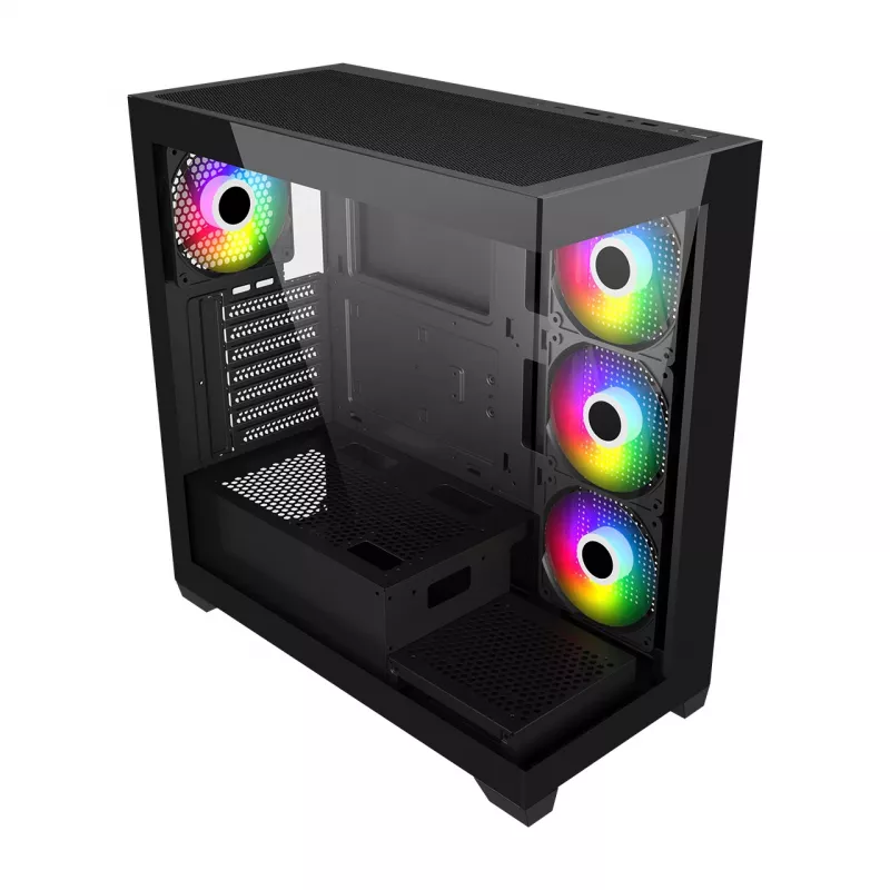 Caja FSP M340-BA semitorre mITX, mATX, ATX Negra ARGB, semitorre, PC, negro, ATX, micro ATX, Mini-ITX, cristal, SPCC, 17 cm