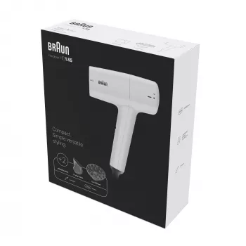 Secador de pelo BRAUN HD1.55 — 1800 W, 2 niveles de calor, Cool shot, cable de 1,8 m, Blanco
