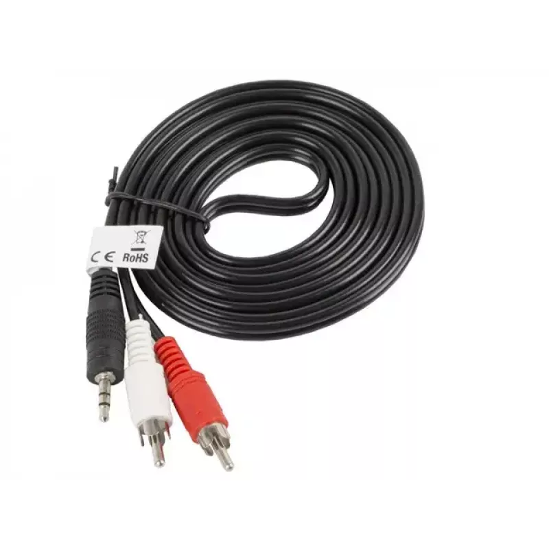 Cable de audio Lanberg CA-MJRC-10CC-0020-BK 3,5 mm RCA 2 m negro rojo blanco