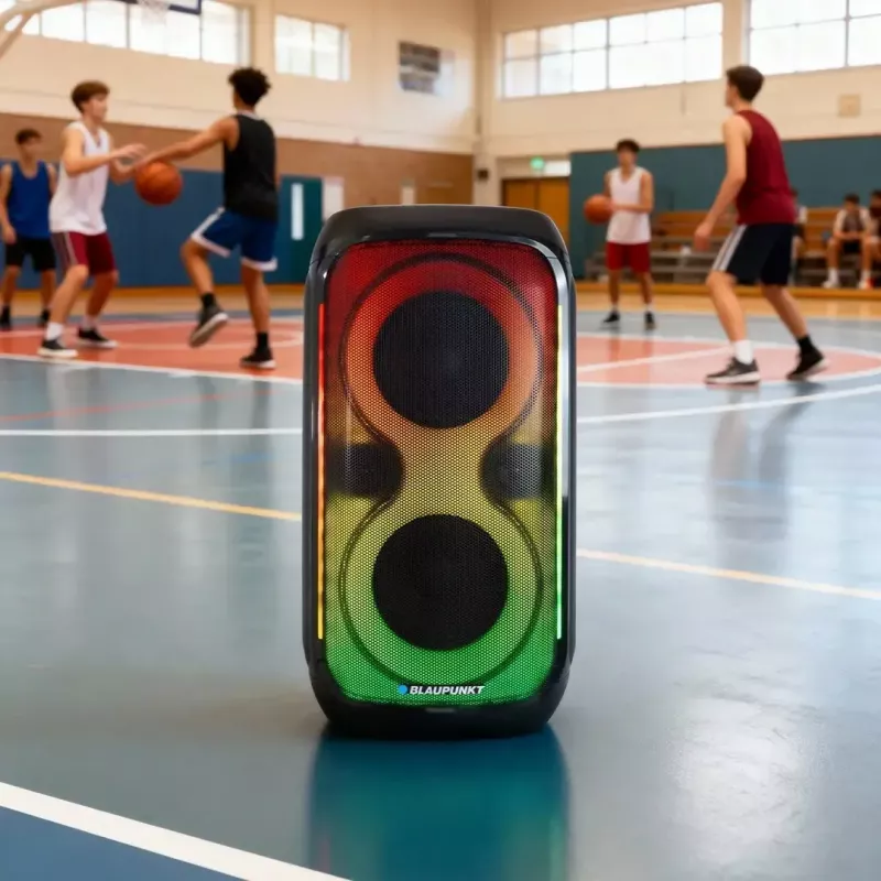 Sistema de altavoces BLAUPUNKT PB60X — 120W RMS, Bluetooth A2DP, FM, pantalla LED, batería de 7000mAh, 18h, AUX, mando a distancia, 568×322×321 mm