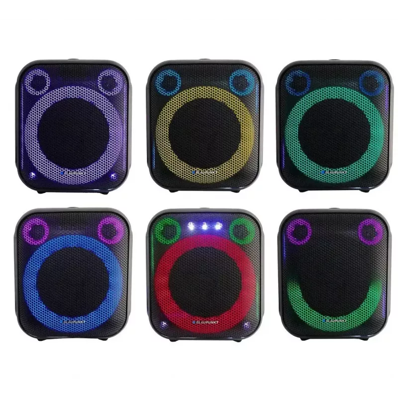 Sistema de altavoces para interior/exterior BLAUPUNKT PB6LED — 40 W RMS, Bluetooth, FM, microSD, indicador LED, batería de 4500 mAh