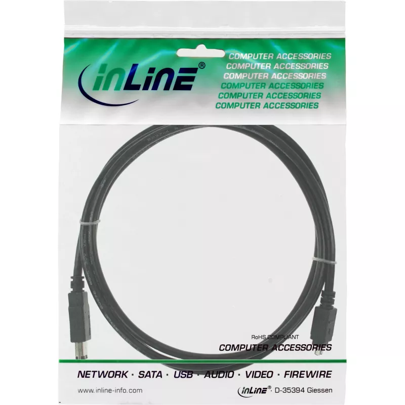 InLine cable FireWire 400 IEEE1394, 4 pines macho a 6 pines macho, 1,8 m, negro