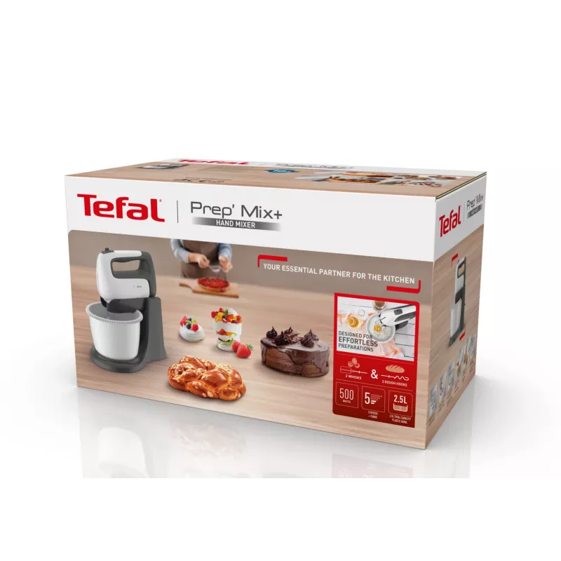 Batidora de mano con bol Tefal PrepMix+ HT464138 500 W gris/blanca