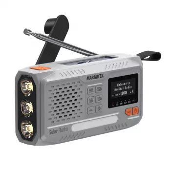 Radio de manivela portátil Marmitek RESQ 100 — DAB/DAB+/FM, 3 W, LCD, USB‑C, jack de 3,5 mm, gris claro