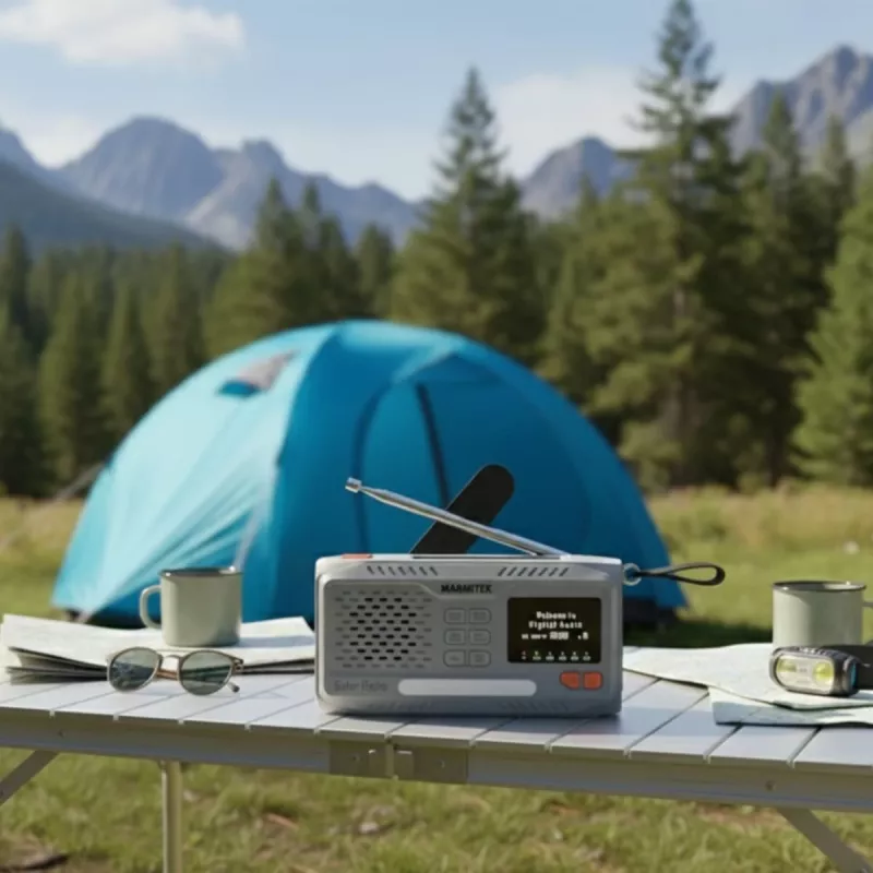 Radio de manivela portátil Marmitek RESQ 100 — DAB/DAB+/FM, 3 W, LCD, USB‑C, jack de 3,5 mm, gris claro