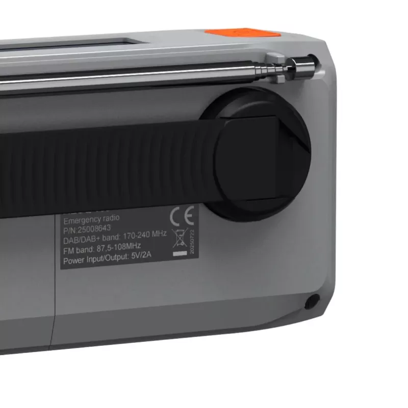 Radio de manivela portátil Marmitek RESQ 100 — DAB/DAB+/FM, 3 W, LCD, USB‑C, jack de 3,5 mm, gris claro