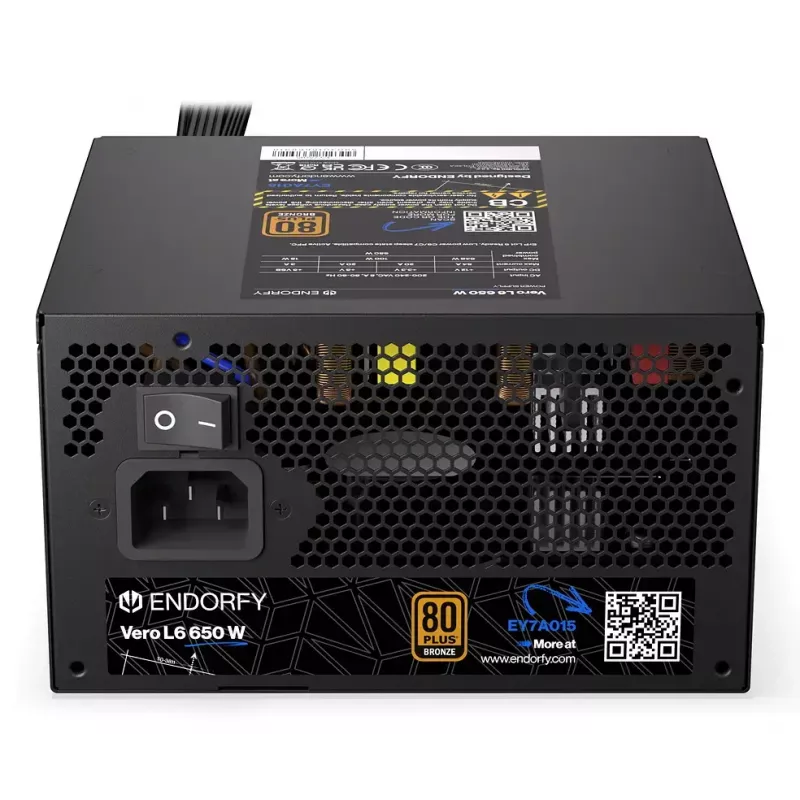 Fuente de alimentación ENDORFY Vero L6 650 W ATX 24-Pin, 80 PLUS Bronze, ventilador de 120 mm, negro
