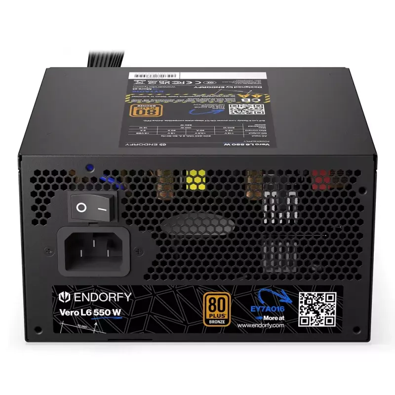 Fuente de alimentación ENDORFY Vero L6 550 W ATX 24-Pin 80 PLUS Bronze, ventilador de 120 mm, negro