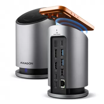 AXAGON HMC-WL9 USB-C Hub de acoplamiento 9 en 1 con 10 Gbit/s, 100W PD, 8K HDMI, Ethernet, carga inalámbrica