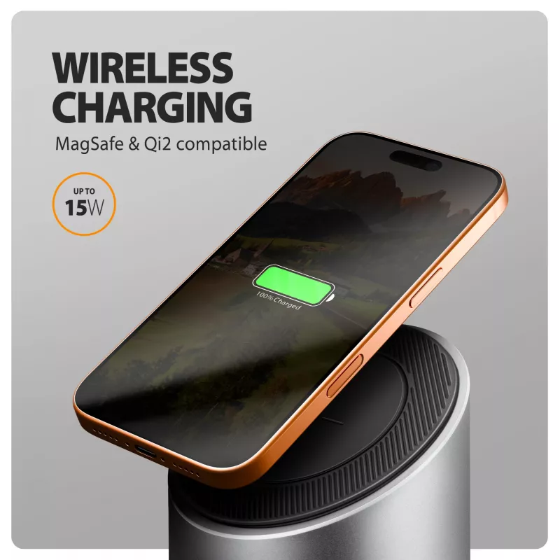 AXAGON HMC-WL9 USB-C Hub de acoplamiento 9 en 1 con 10 Gbit/s, 100W PD, 8K HDMI, Ethernet, carga inalámbrica