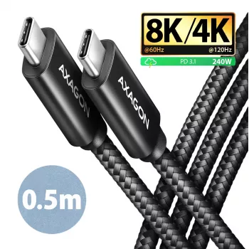 Cable USB-C a USB-C AXAGON BUCM4X-CM05AB — USB4 Gen 3x2, 40 Gbit/s, 240 W, 0,5 m, negro