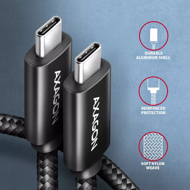 Cable USB-C a USB-C AXAGON BUCM4X-CM05AB — USB4 Gen 3x2, 40 Gbit/s, 240 W, 0,5 m, negro