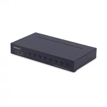 StarTech.com conmutador KVM HDMI de 8 puertos con kit de montaje en rack 1U, 4K 60Hz HDMI 2.0, conmutación por botón y tecla de acceso rápido, hub USB de 4 puertos, independiente del sistema operativo, conforme a TAA