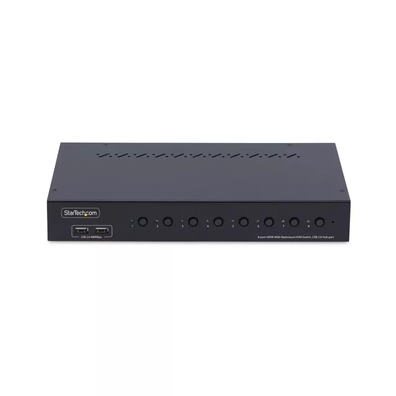 StarTech.com conmutador KVM HDMI de 8 puertos con kit de montaje en rack 1U, 4K 60Hz HDMI 2.0, conmutación por botón y tecla de acceso rápido, hub USB de 4 puertos, independiente del sistema operativo, conforme a TAA