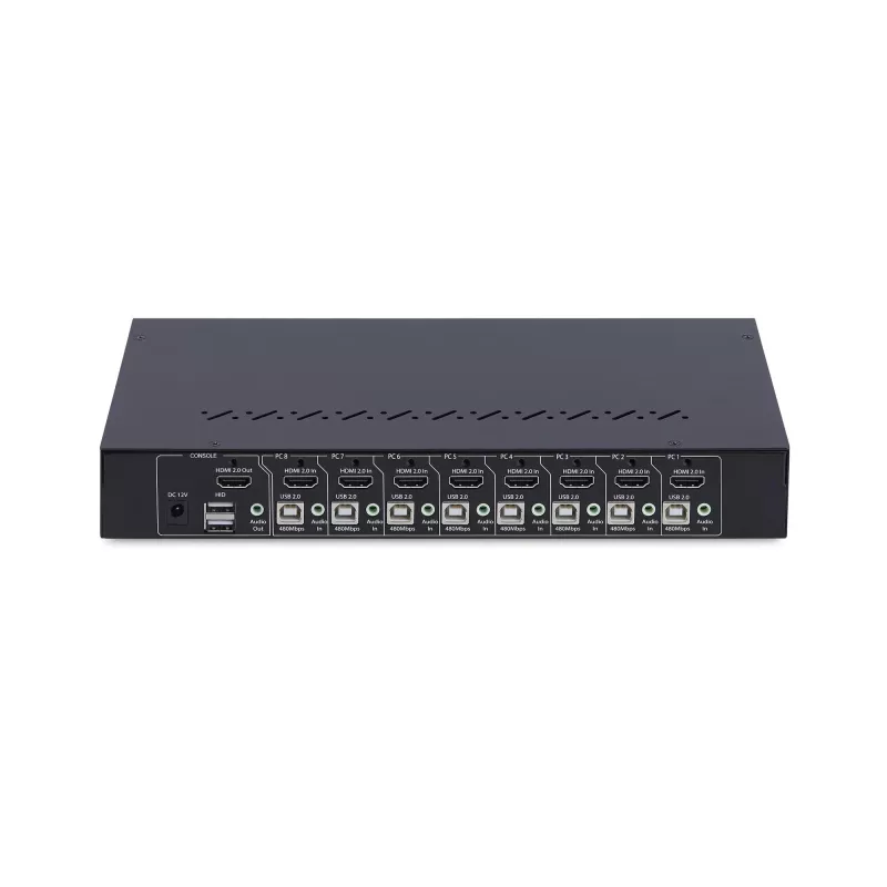 StarTech.com conmutador KVM HDMI de 8 puertos con kit de montaje en rack 1U, 4K 60Hz HDMI 2.0, conmutación por botón y tecla de acceso rápido, hub USB de 4 puertos, independiente del sistema operativo, conforme a TAA
