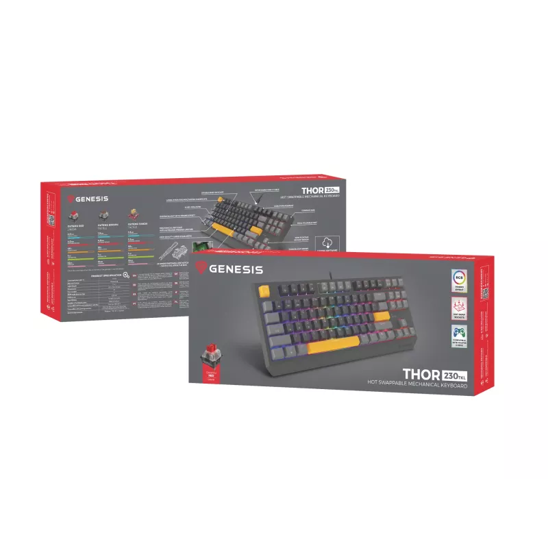 GENESIS Thor 230 TKL teclado gaming USB + RF Wireless + Bluetooth QWERTY negro, gris, naranja