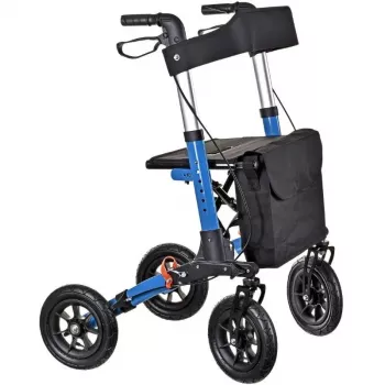Andador de movilidad ActionMed CH200AM andador de aluminio con bastidor, marco plegable ligero, asiento, 4 ruedas, regulable en altura