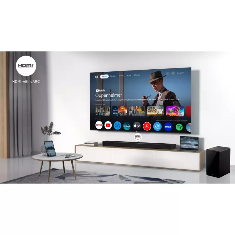 Barra de sonido TCL Q75H 620W 5.1.2 canales con subwoofer activo inalámbrico, HDMI 2.1, Bluetooth 5.3, Wi-Fi 5, 1040×110×58 mm